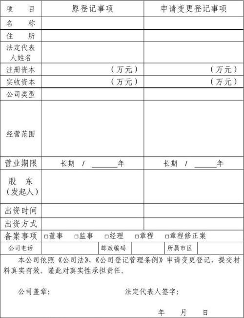 南京市工商局变更登记申请表 有限责任公司变更登记申请书