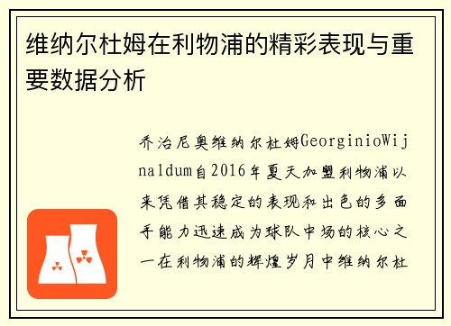 维纳尔杜姆在利物浦的精彩表现与重要数据分析